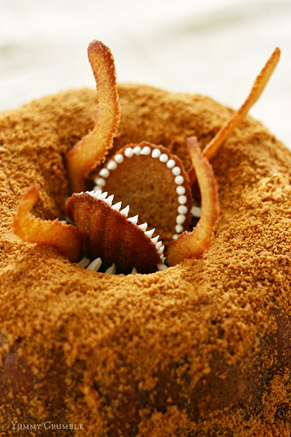 Star Wars Sarlacc Caramel Bundt Cake dusted with Biscoff Cookie Crumbs and drizzled with Salted Caramel Sauce - www.yummycrumble.com