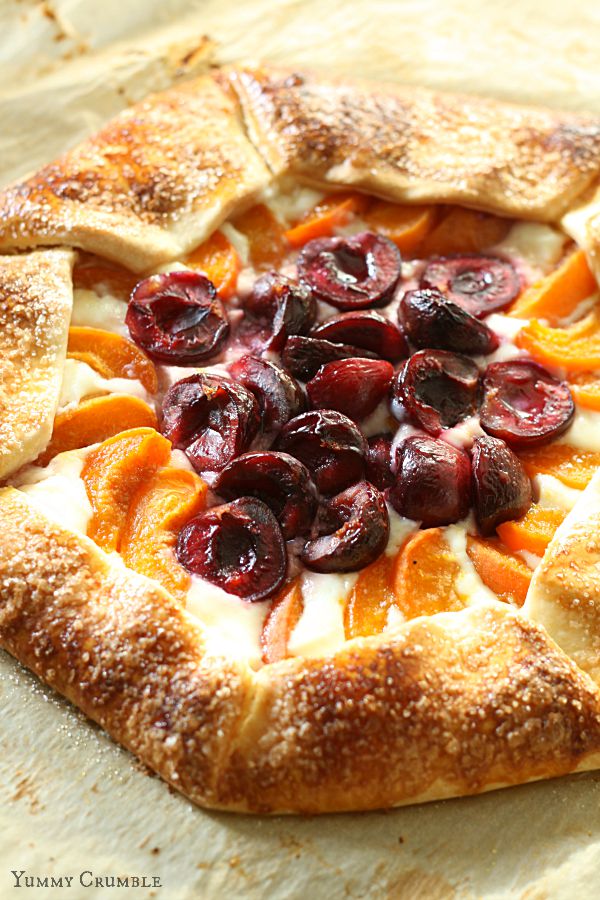 Apricot and cherry ricotta galette